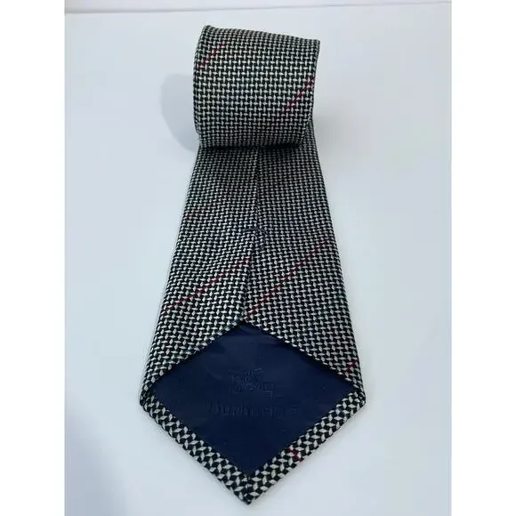 Vintage Burberry's Silk Necktie Black Checked Preppy Regency Officecore